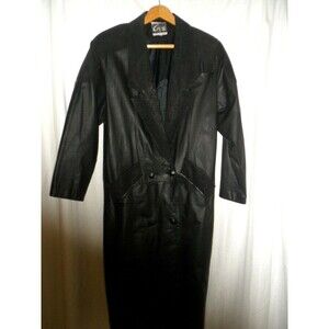 G-III Leather Coat Black Women's Small VTG Double Breasted Long